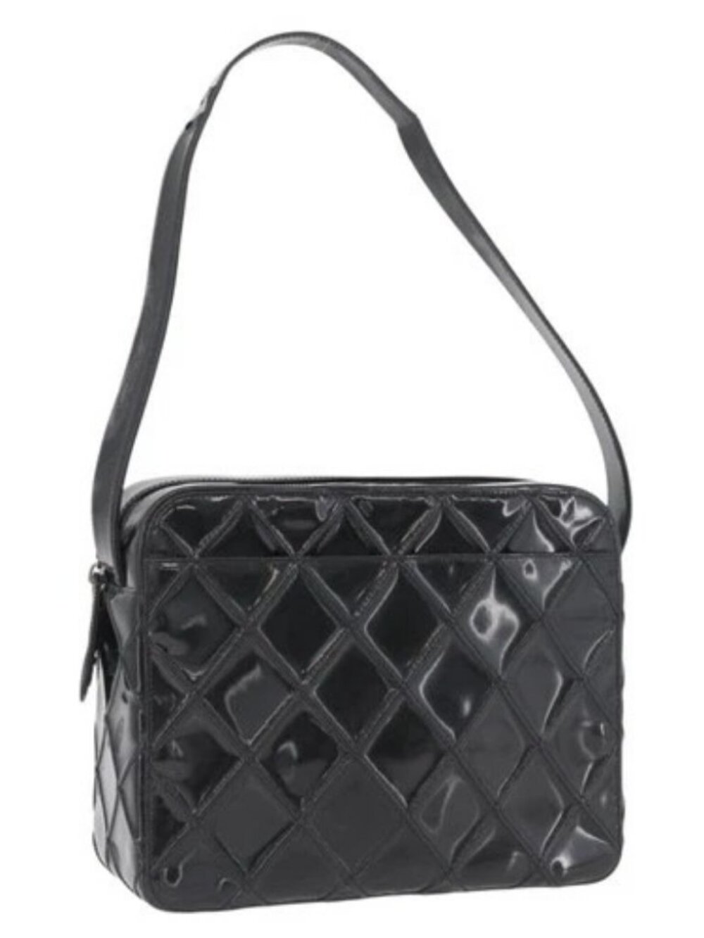CHANEL Bicolore Shoulder Bag Patent leather Black Silver CC Auth BAZ811A
